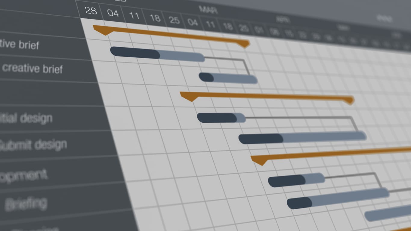 Closeup view of a project management gantt chart.
